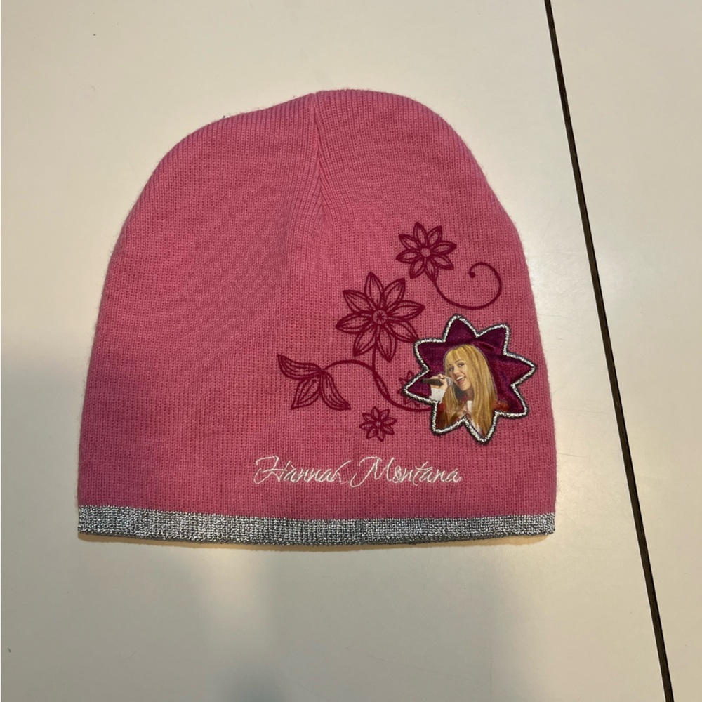 Hanna Montana Disney girls winter hat beanie pink silver